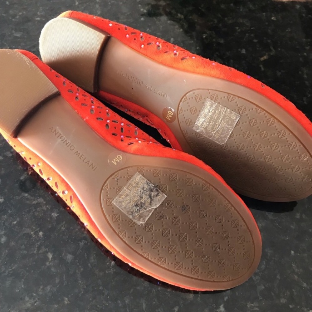 Antonio Melanie 6M orange suede laxer cut mesh flats with sparkle crystal studs - Picture 8 of 11